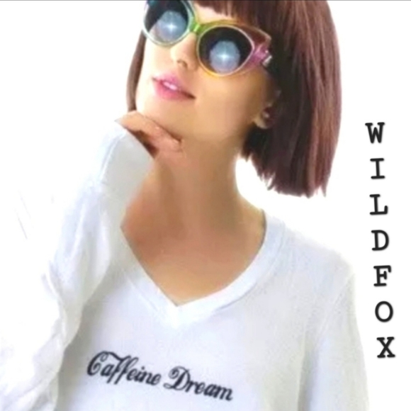 WILDFOX Caffeine Caffiene Dream White Baggy Beach Jumper V Neck White Pullover S - Picture 3 of 7